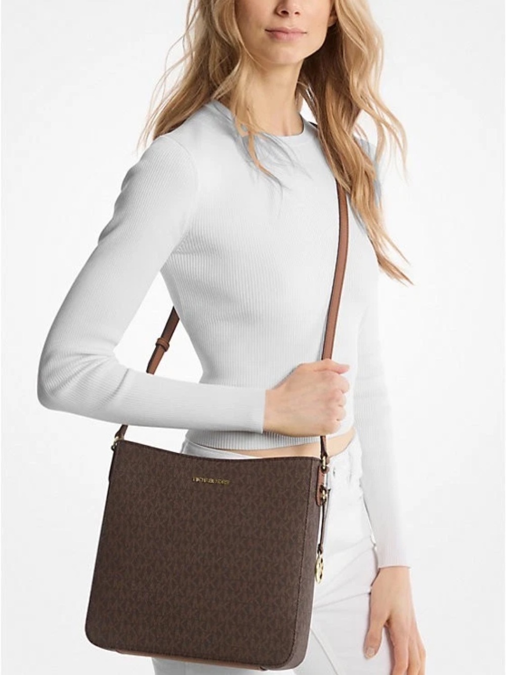 Michael Kors Large Jet Set Travel Logo Messenger Bag - Brown/Acorn